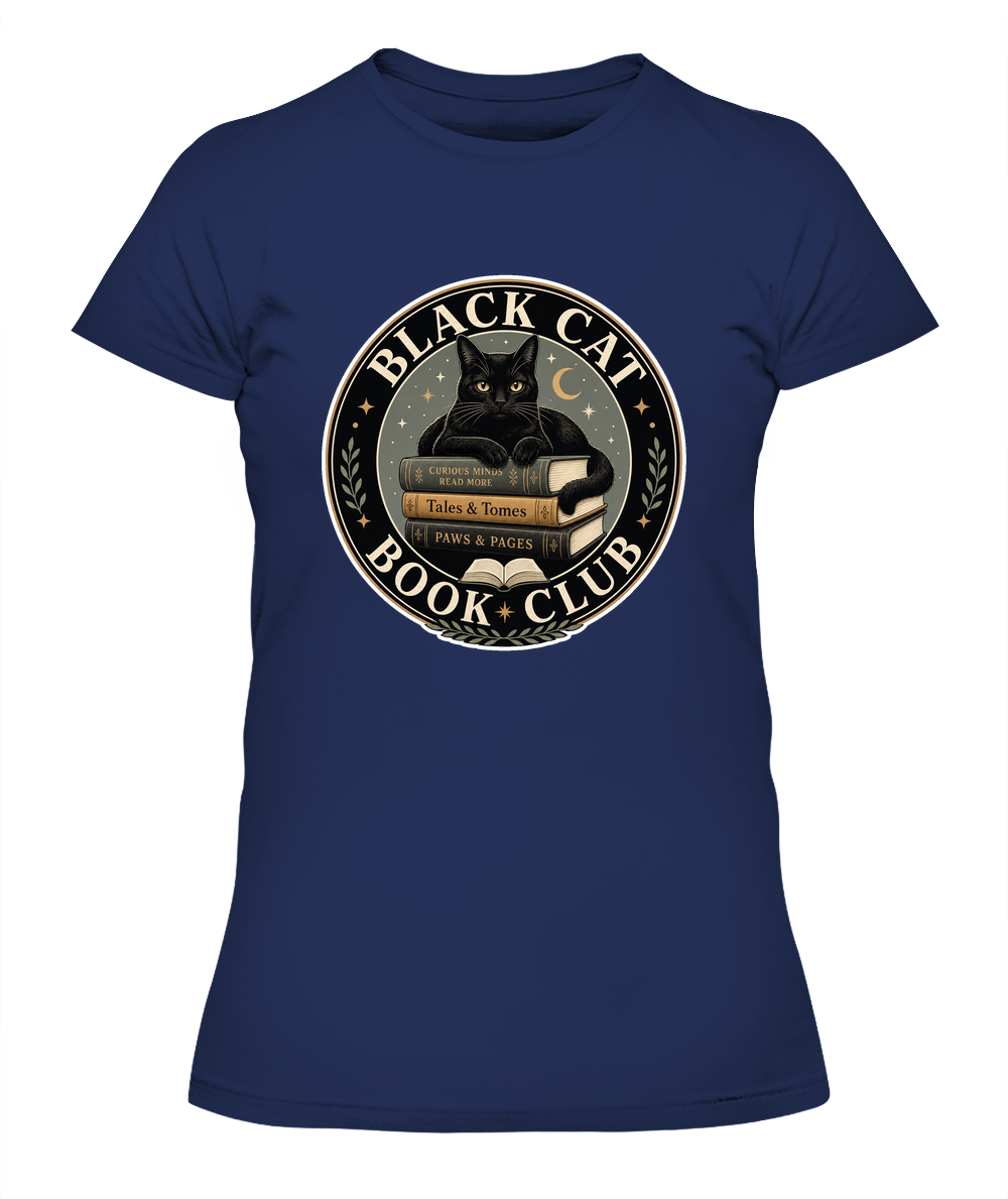 Black Cat Book Club Ladies T-Shirt | Black Cat Lover Gift