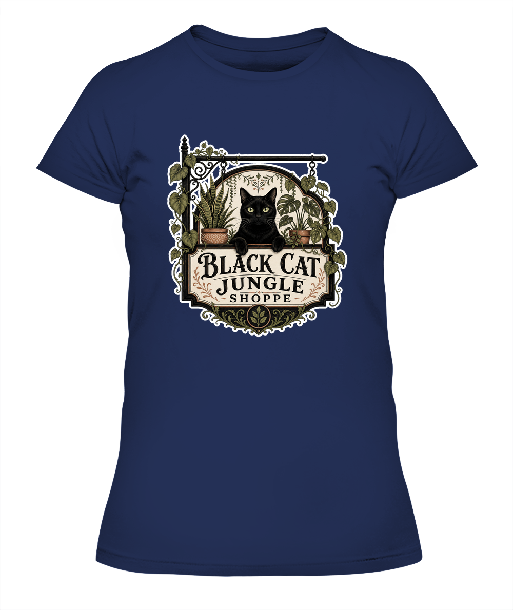 Black Cat Jungle Shoppe Ladies T-Shirt | Black Cat Lover Gift