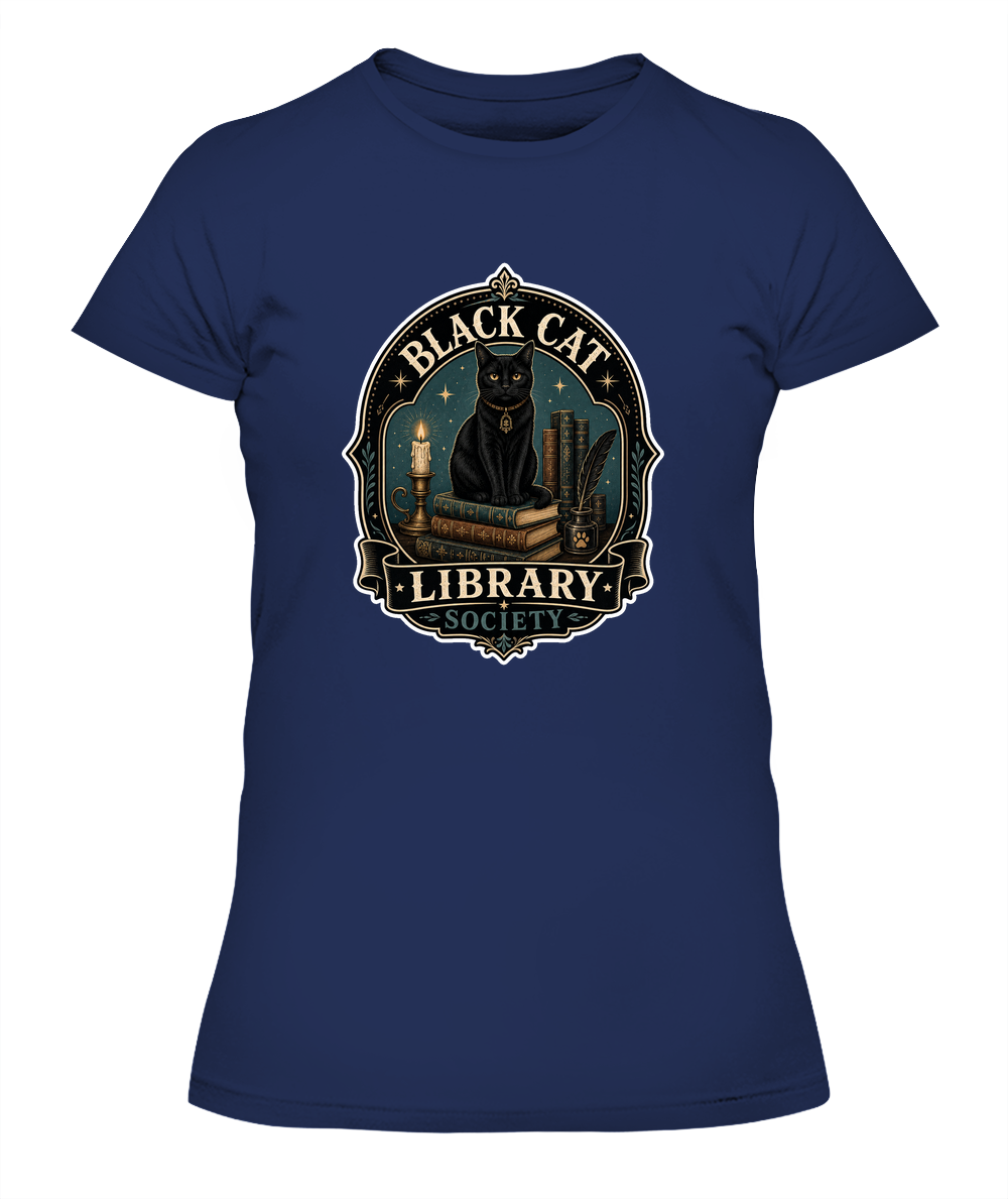 Black Cat Library Society Ladies T-Shirt | Black Cat Lover Gift