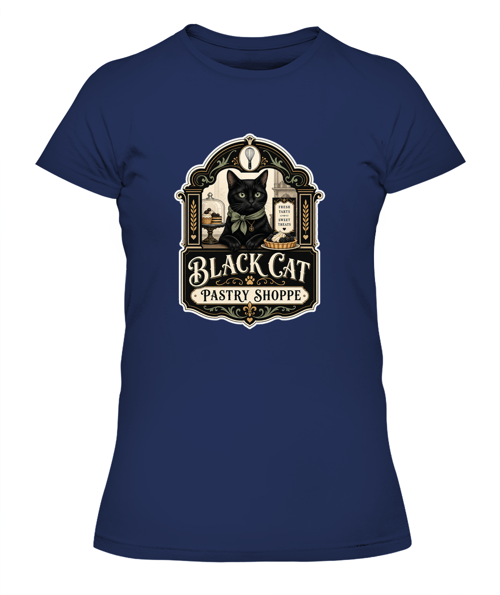 Black Cat Pastry Shoppe Ladies T-Shirt | Black Cat Lover Gift
