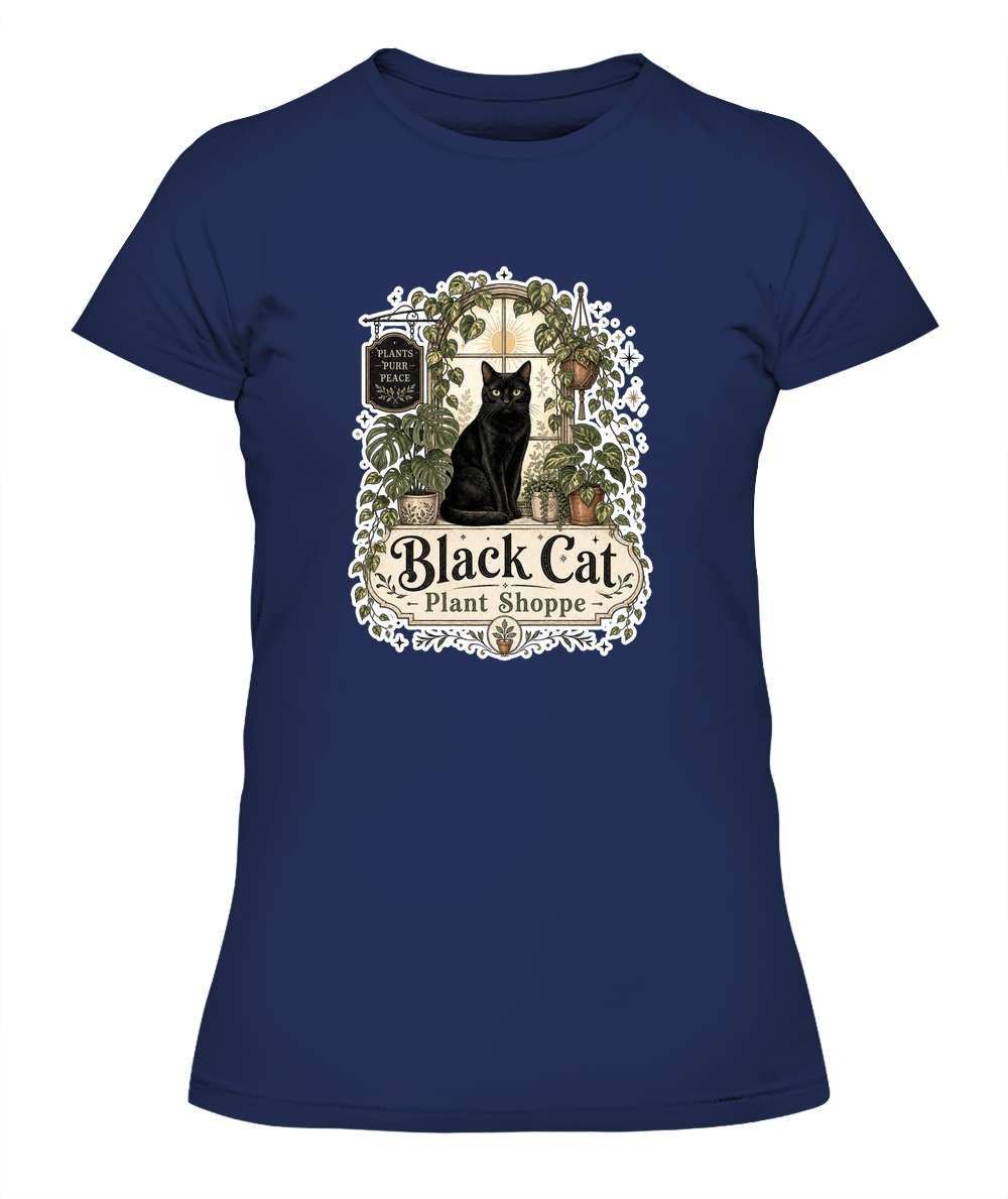 Black Cat Plant Shoppe Ladies T-Shirt | Black Cat Lover Gift