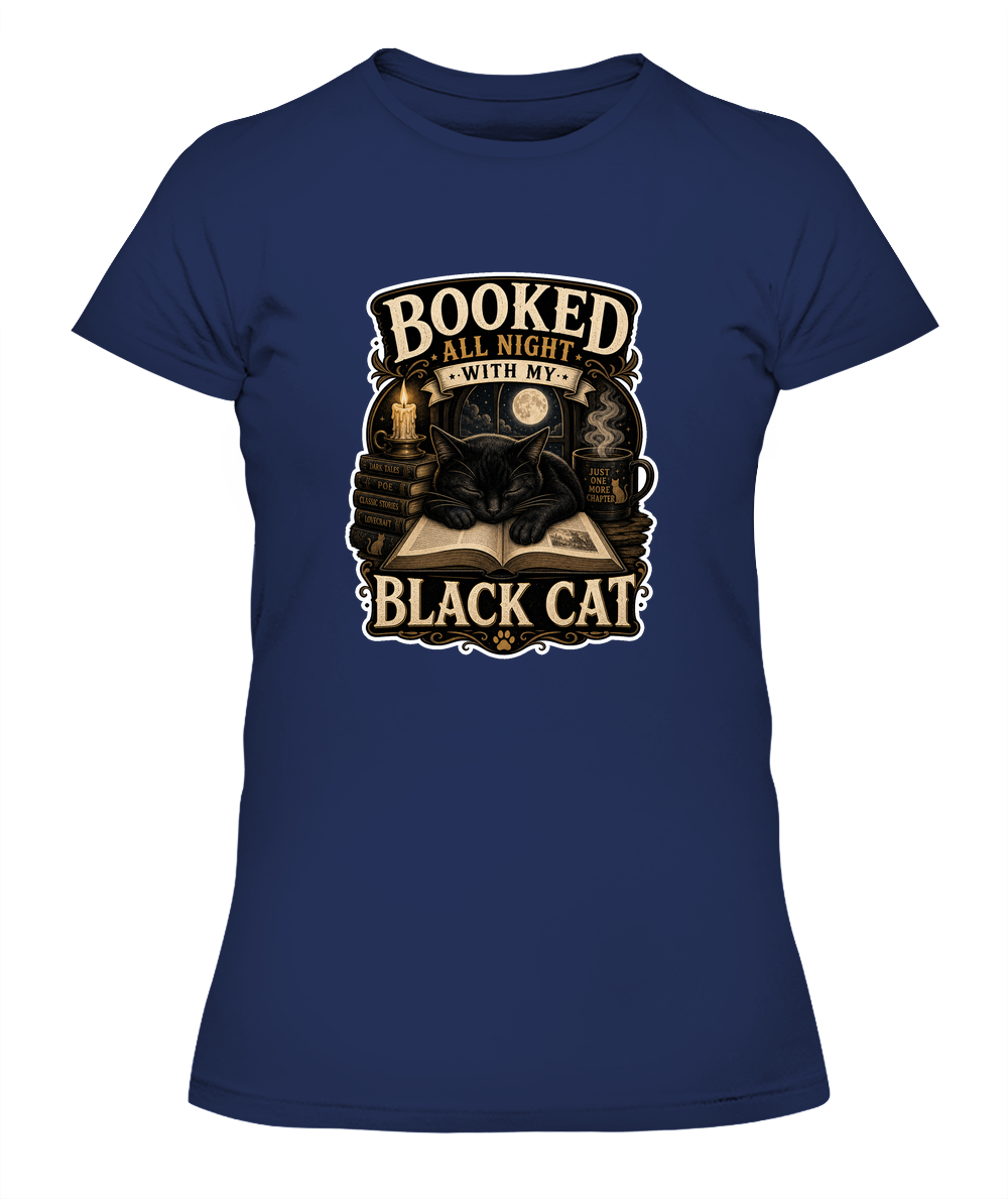 Booked All Night with my Black Cat Ladies T-Shirt | Black Cat Lover Gift