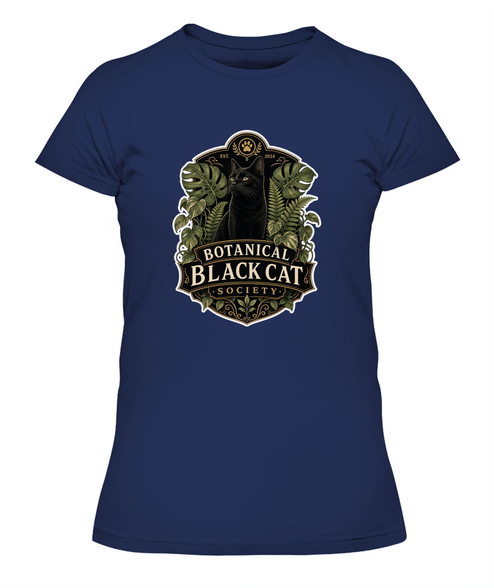 Botanical Black Cat Society Ladies T-Shirt | Black Cat Lover Gift