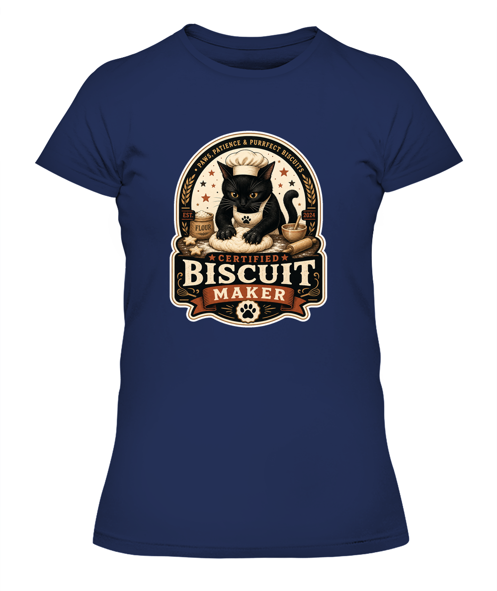 Certified Biscuit Maker Ladies T-Shirt | Black Cat Lover Gift