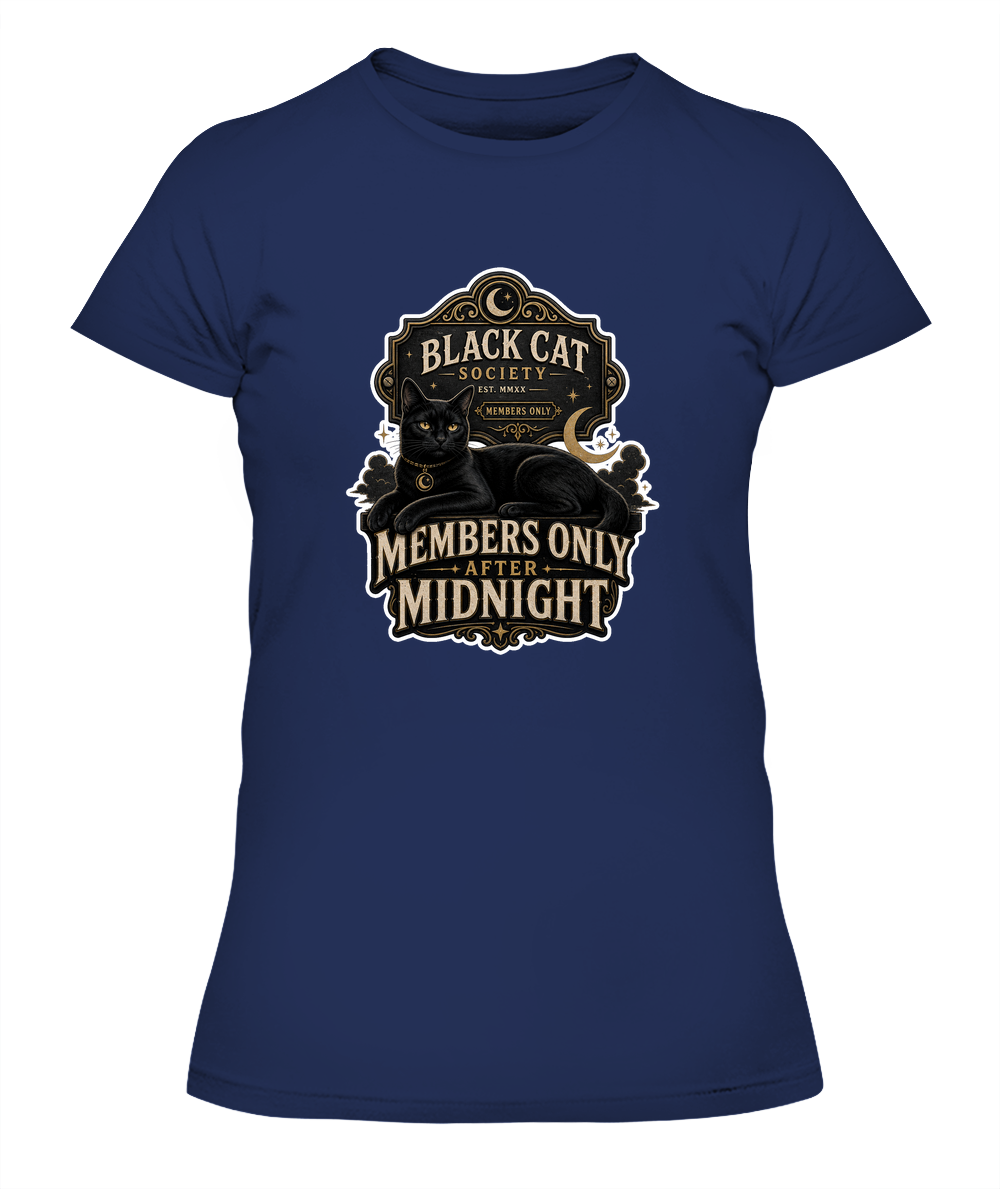 Members Only After Midnight Ladies T-Shirt | Black Cat Lover Gift