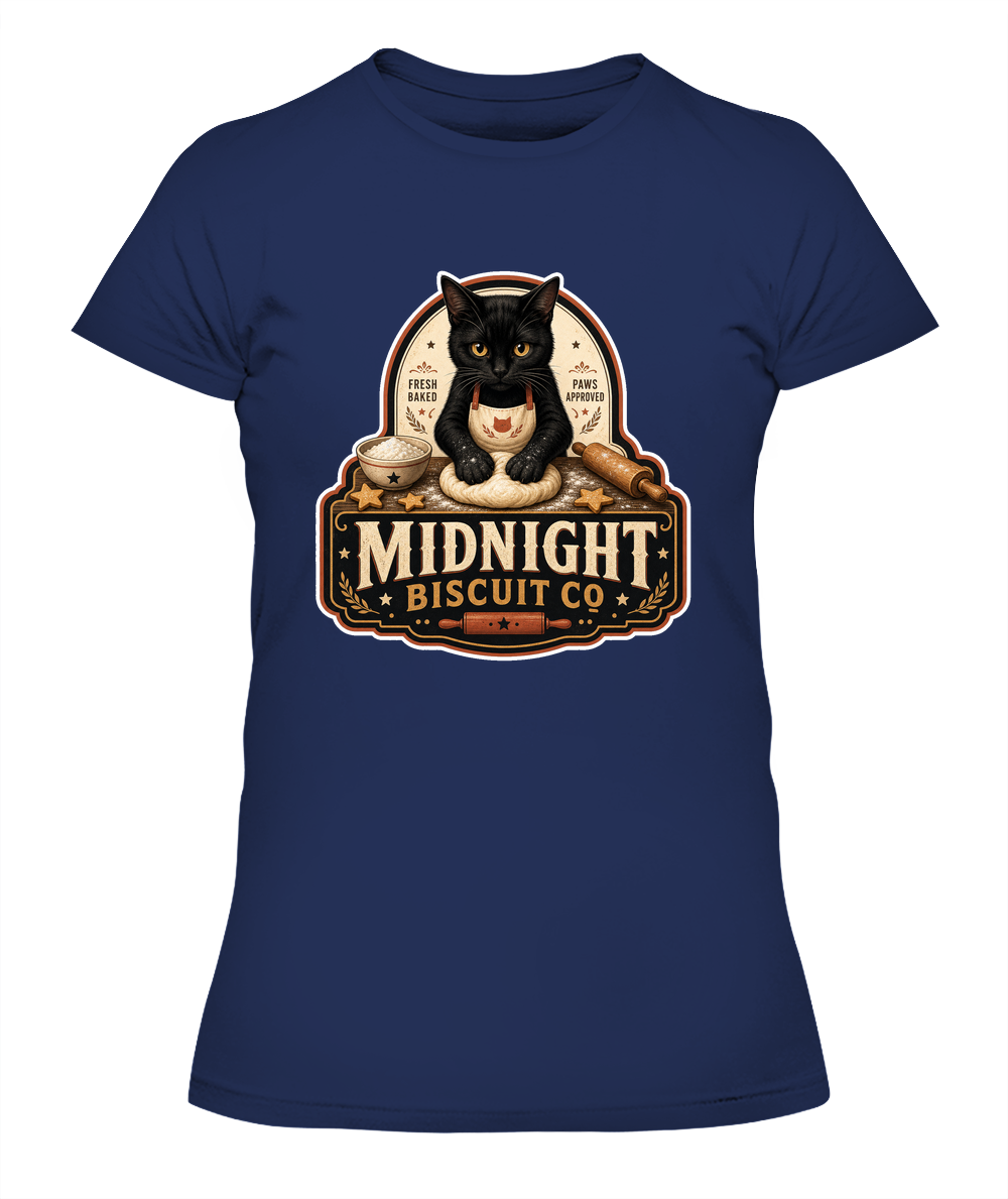 Midnight Biscuit Co Ladies T-Shirt | Black Cat Lover Gift