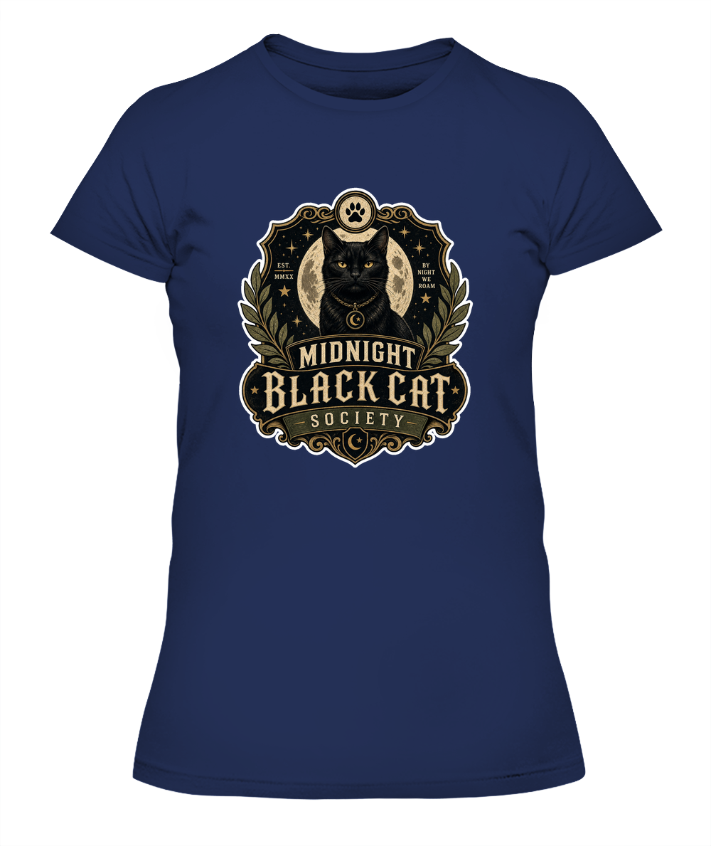 Midnight Black Cat Society Ladies T-Shirt | Black Cat Lover Gift