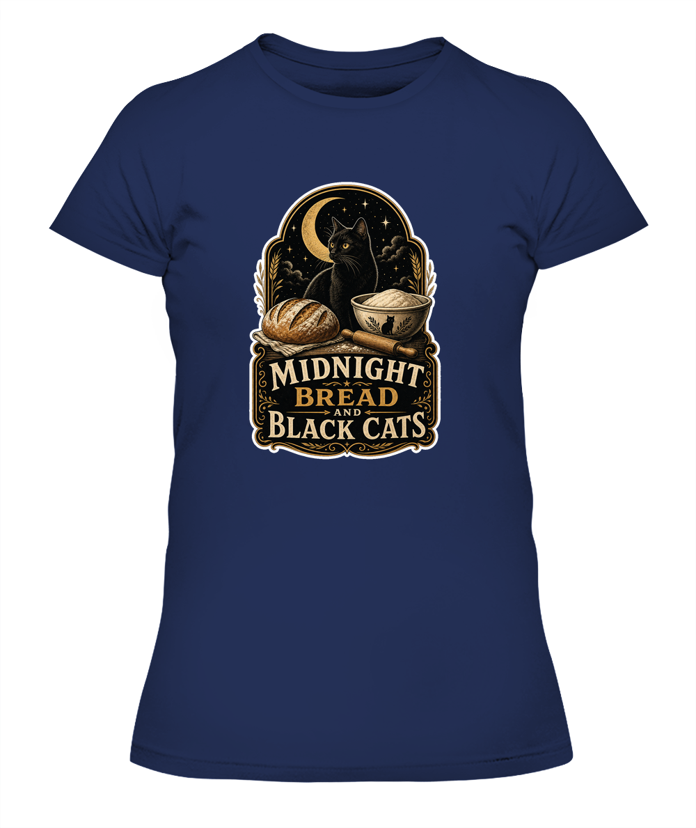 Midnight Bread and Black Cats Ladies T-Shirt | Black Cat Lover Gift