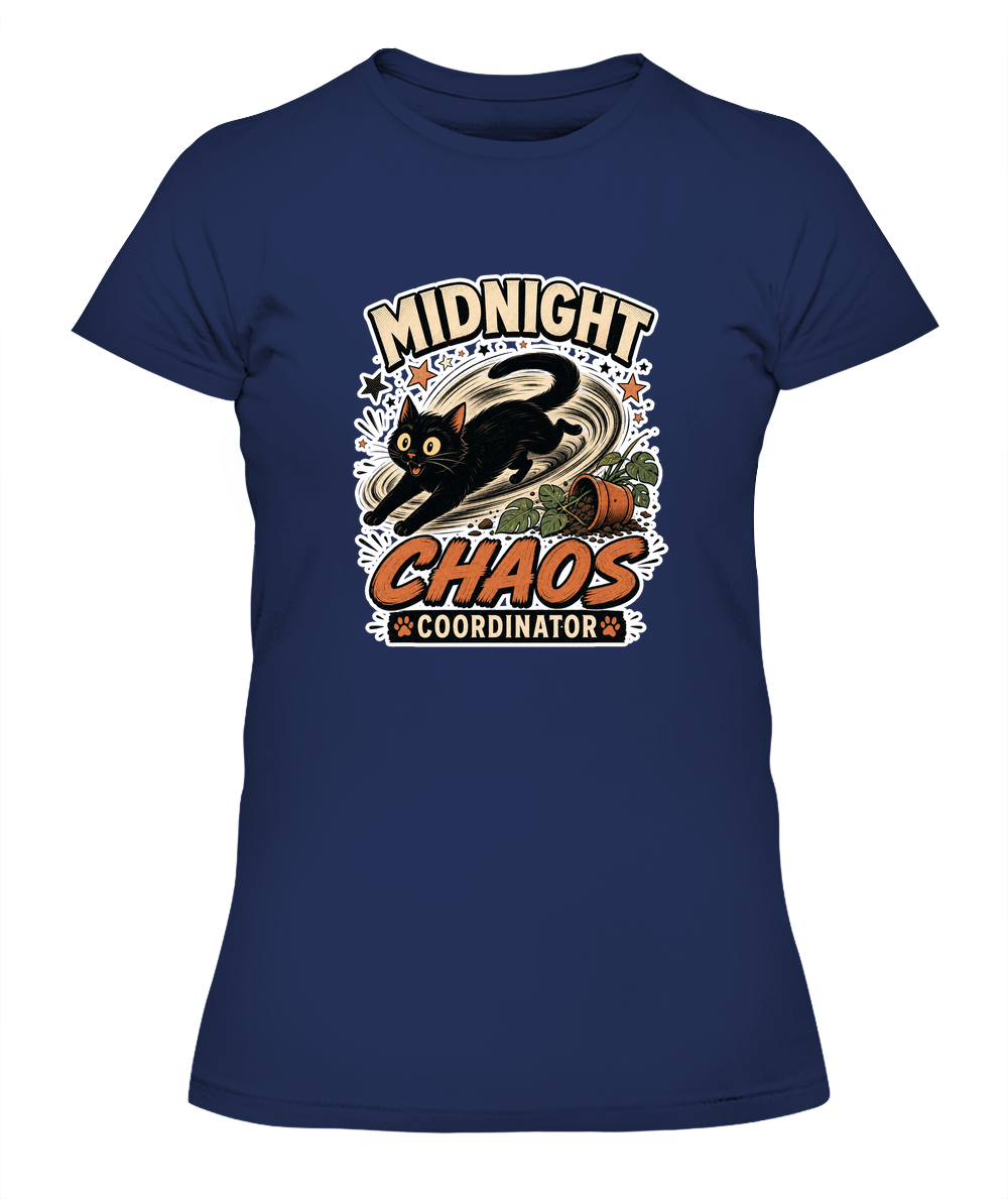 Midnight Chaos Coordinator Ladies T-Shirt | Black Cat Lover Gift