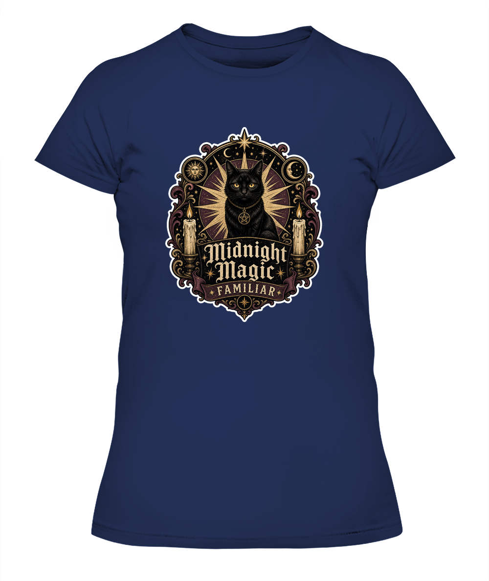 Midnight Magic Familiar Ladies T-Shirt | Black Cat Lover Gift