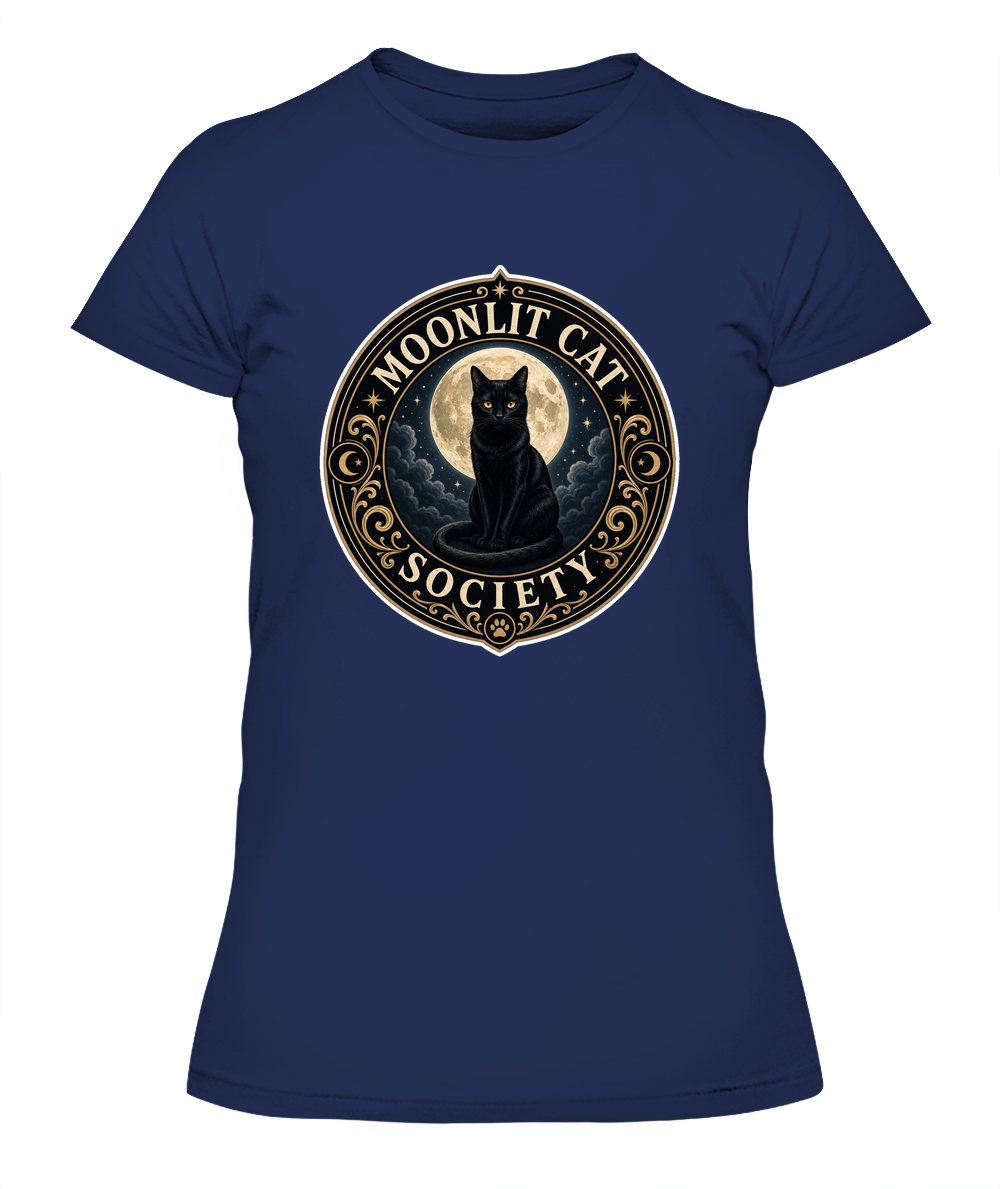 Moonlit Cat Society Ladies T-Shirt | Black Cat Lover Gift