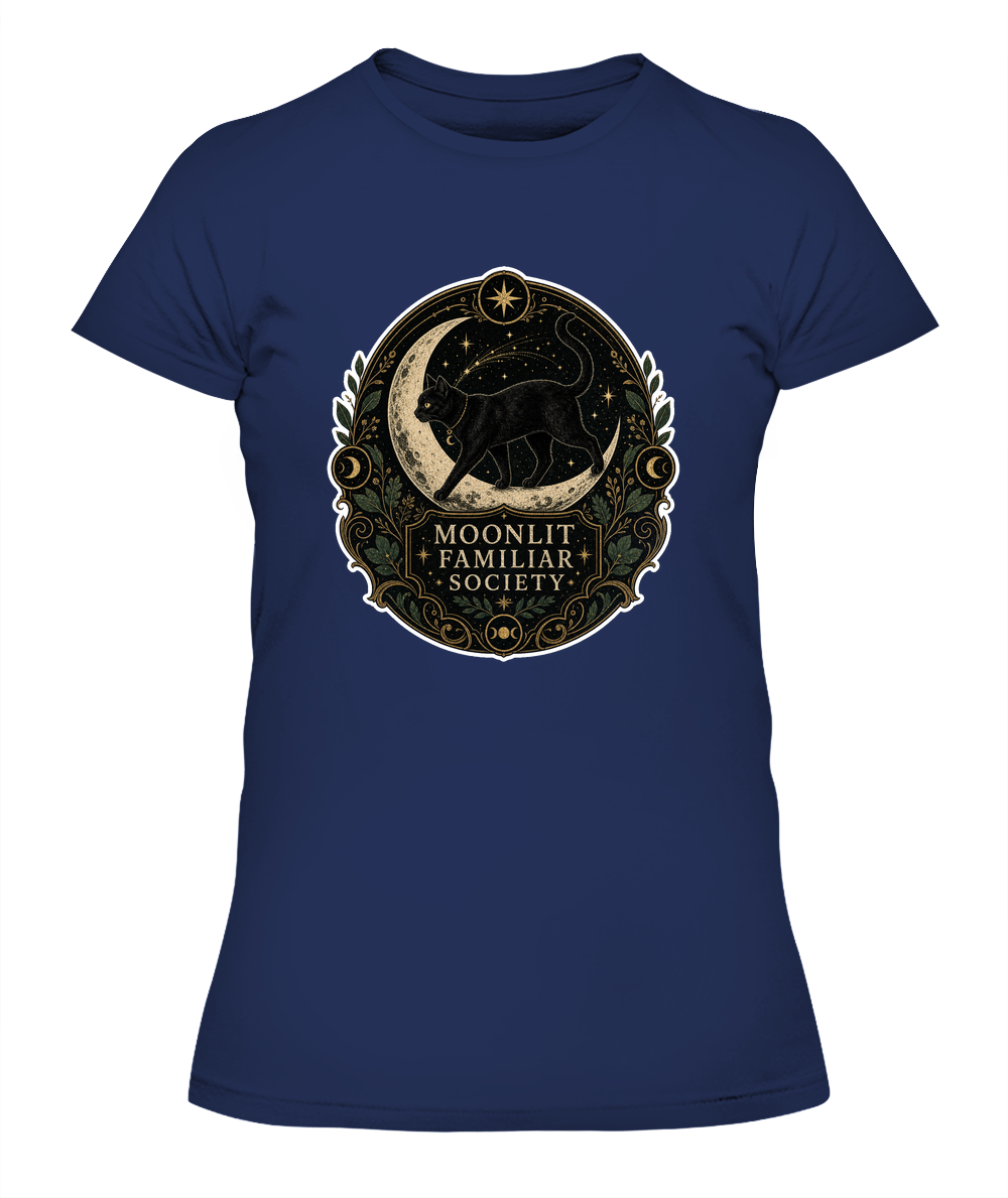 Moonlit Familiar Society Ladies T-Shirt | Black Cat Lover Gift