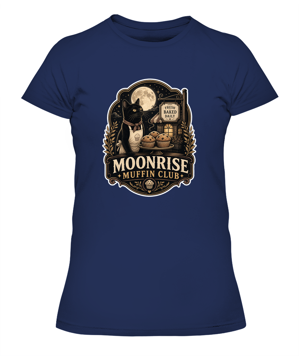 Moonrise Muffin Club Ladies T-Shirt | Black Cat Lover Gift
