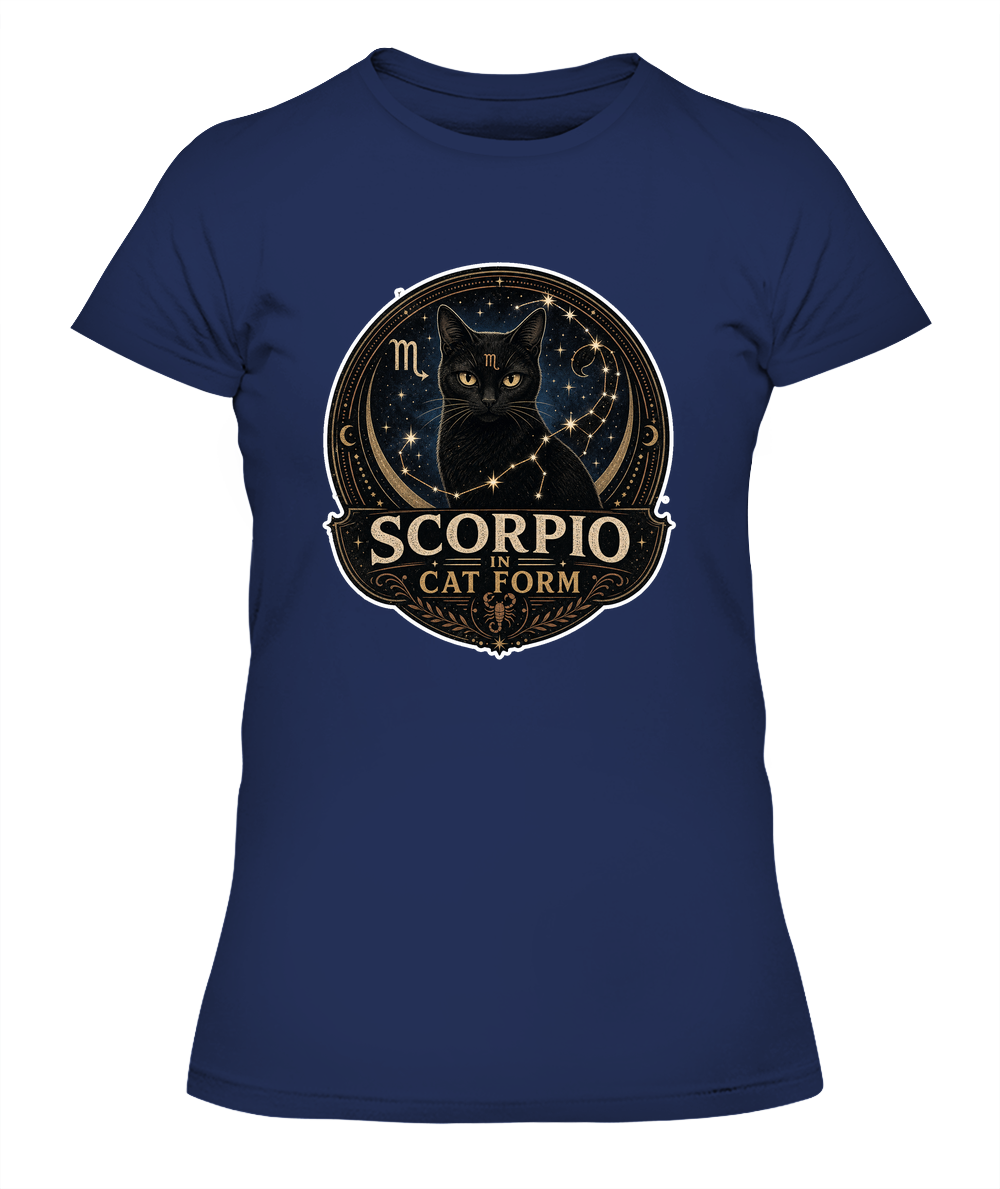 Scorpio in Cat Form Ladies T-Shirt | Black Cat Lover Gift
