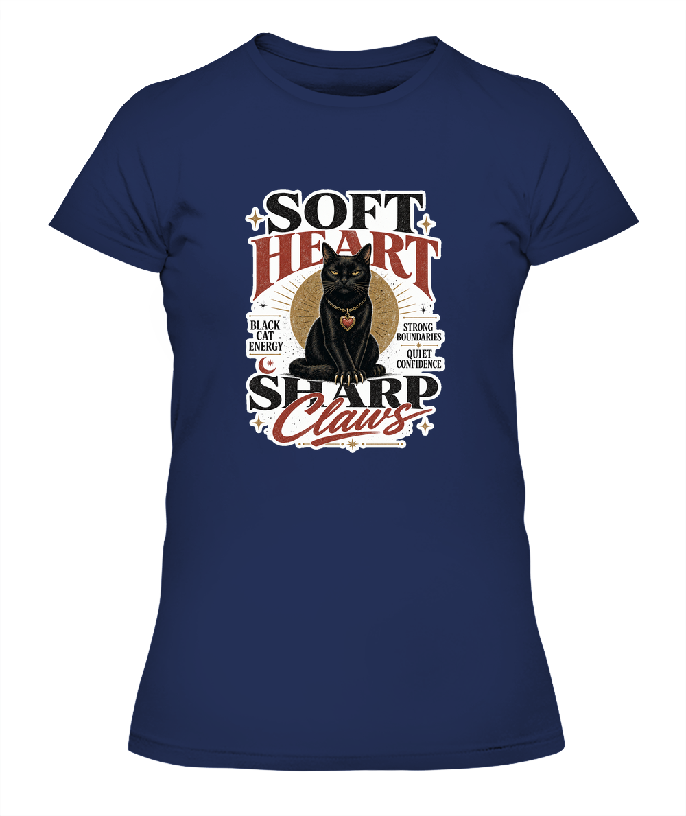 Soft Heart Sharp Claws Ladies T-Shirt | Black Cat Lover Gift