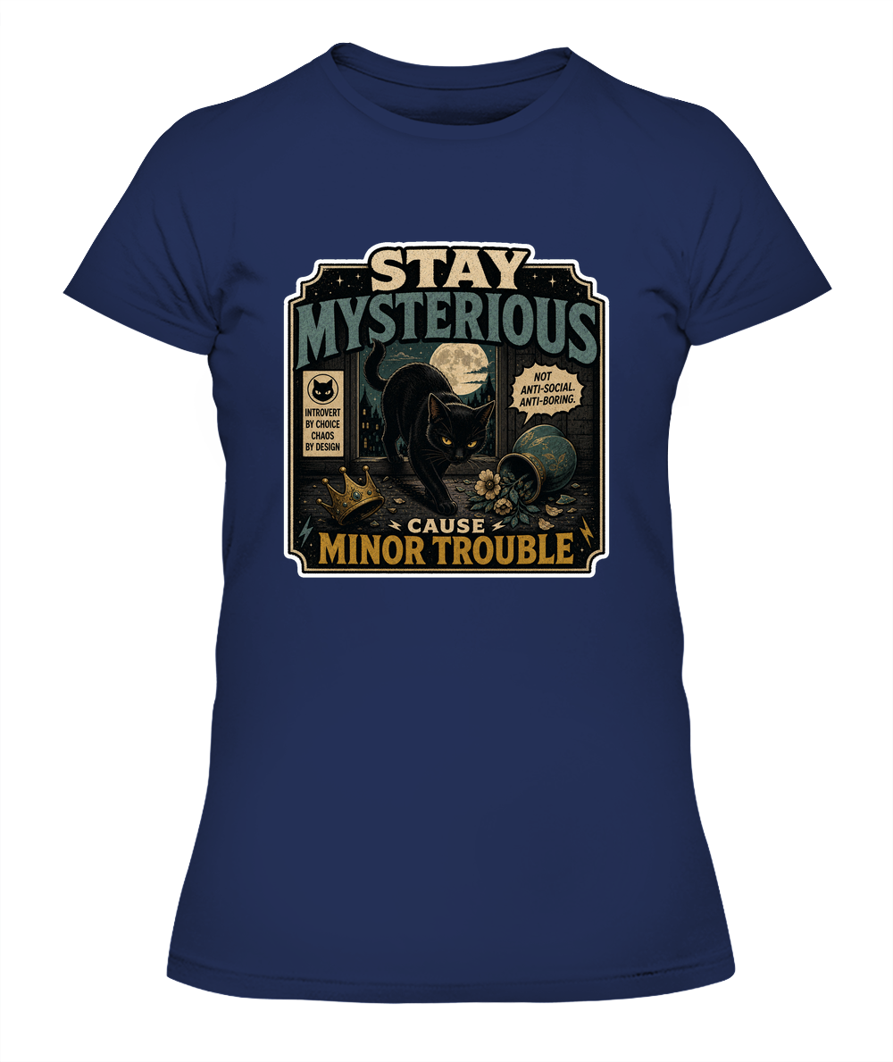 Stay Mysterious Cause Minor Trouble Ladies T-Shirt | Black Cat Lover Gift