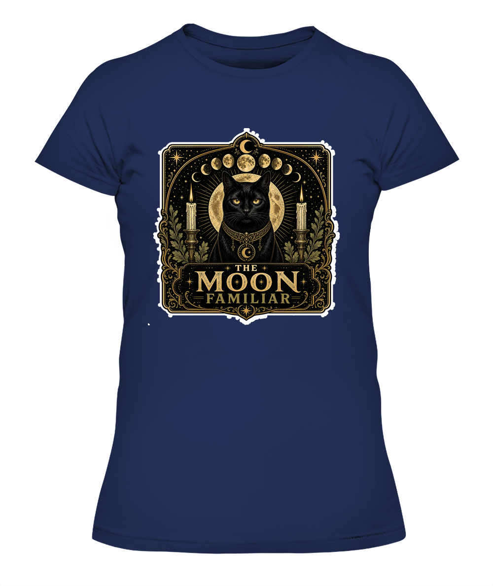 The Moon Familiar Ladies T-Shirt | Black Cat Lover Gift