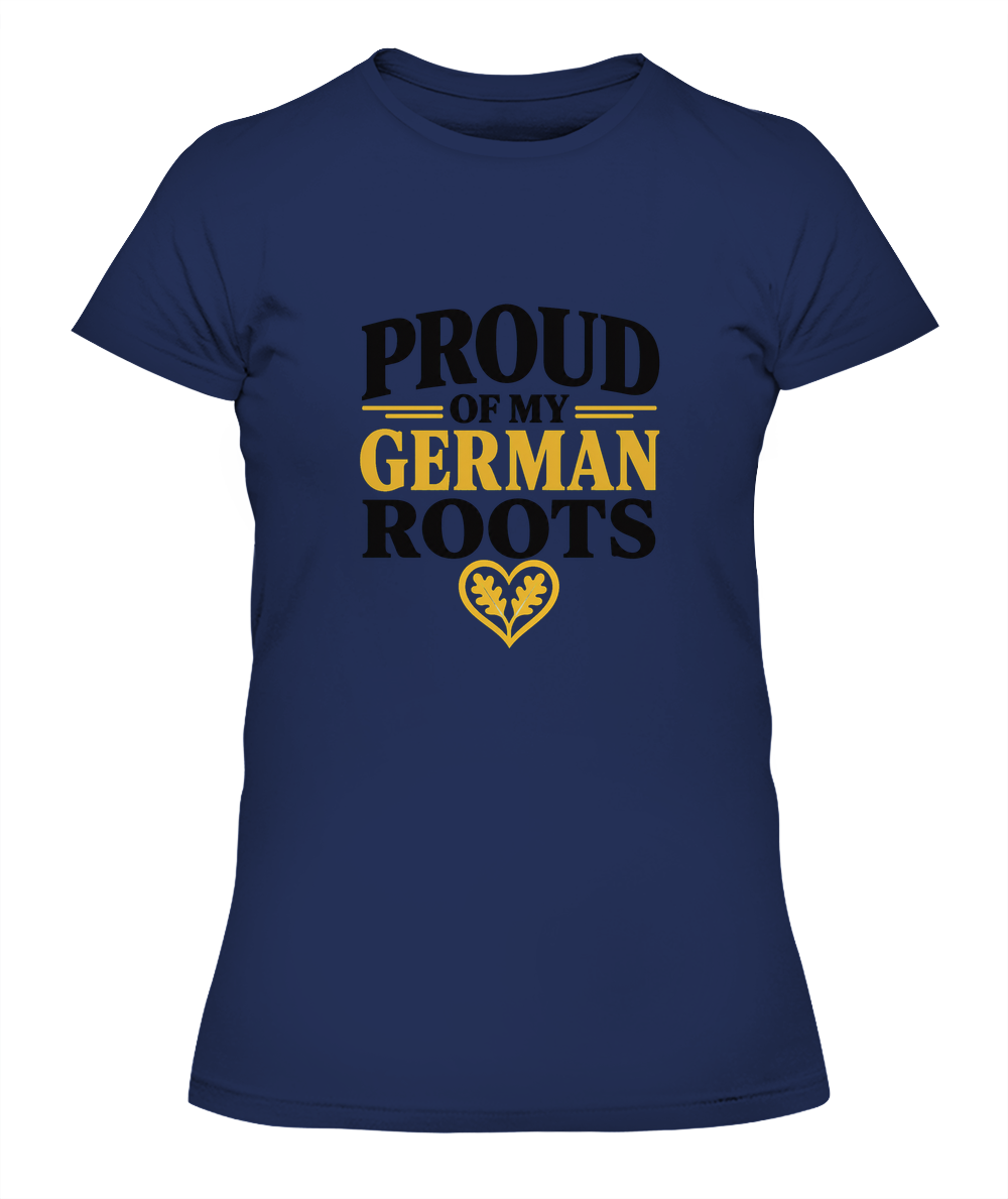 Proud Of My German Roots — Lady's T-Shirt in Midnight Navy