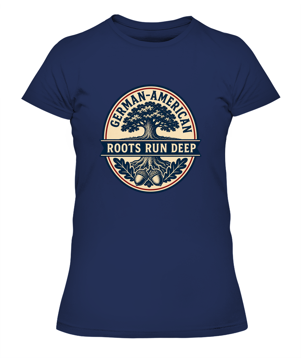 German-American Roots Run Deep — Lady's T-Shirt in Midnight Navy
