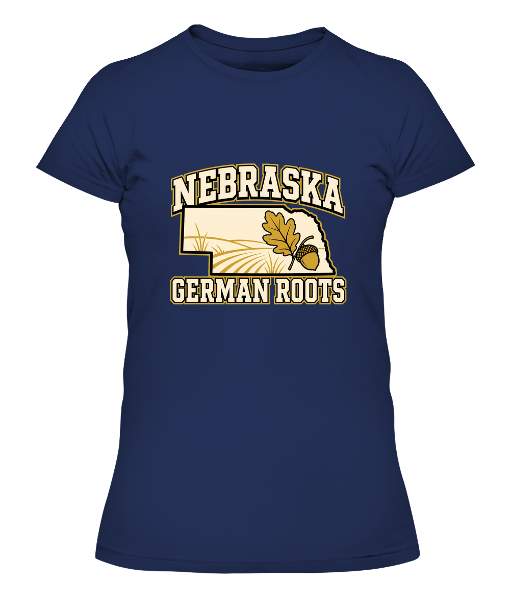 Nebraska German Roots — Lady's T-Shirt in Midnight Navy