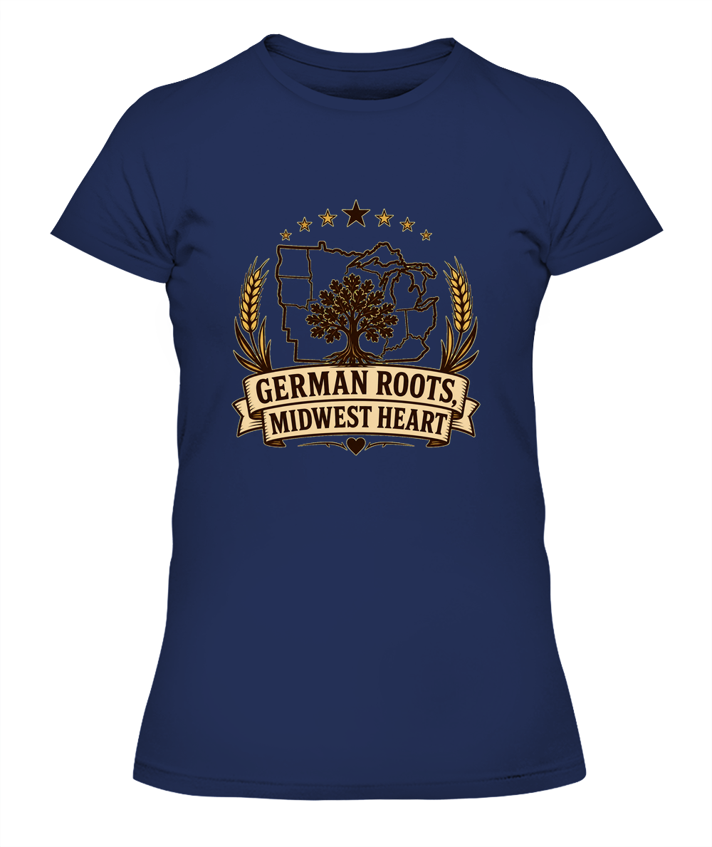 German Roots, Midwest Heart — Lady's T-Shirt in Midnight Navy