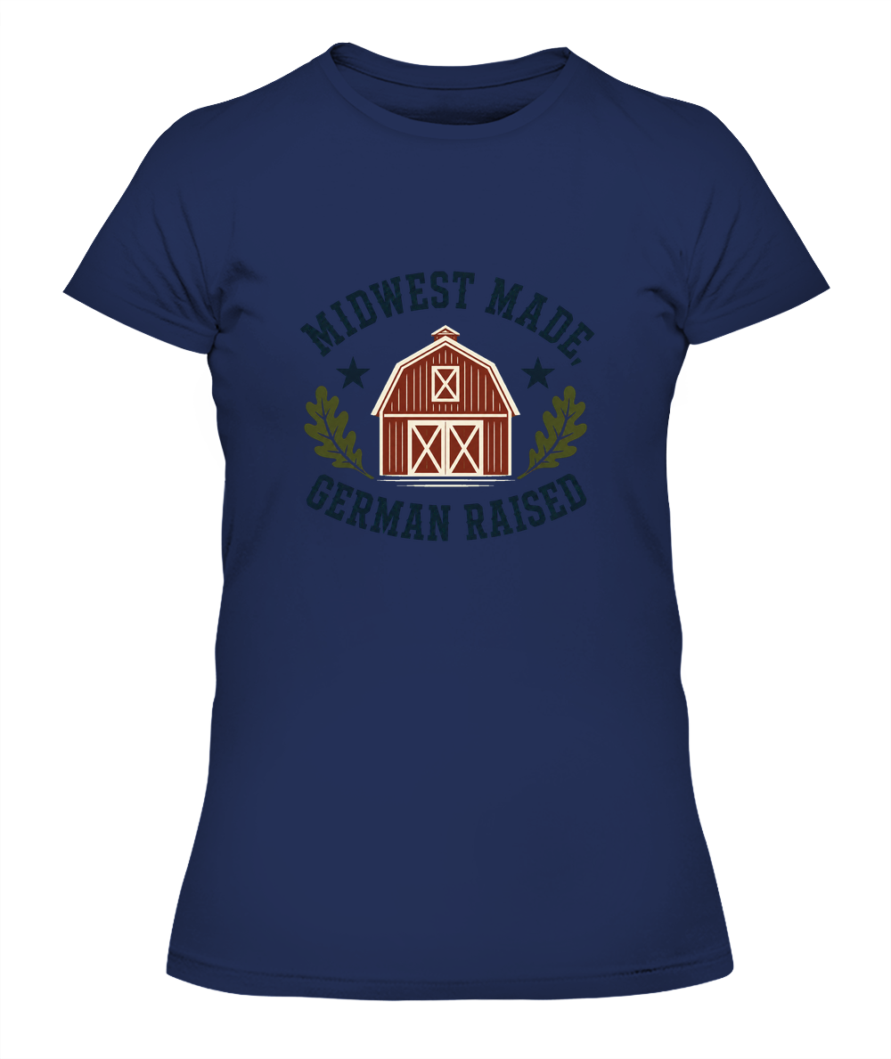 Midwest Made, German Raised — Lady's T-Shirt in Midnight Navy