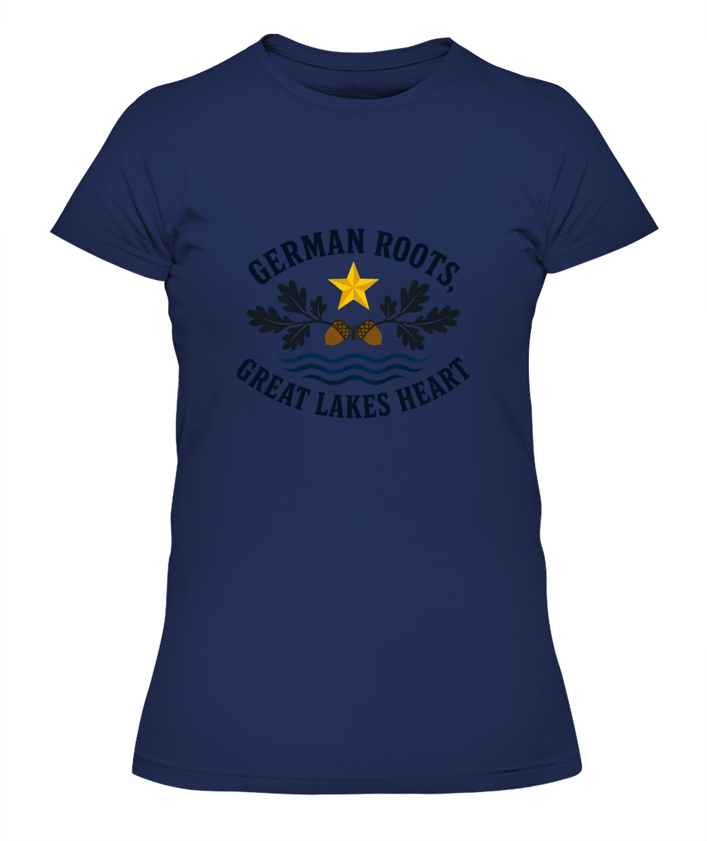 German Roots, Great Lakes Heart — Lady's T-Shirt in Midnight Navy