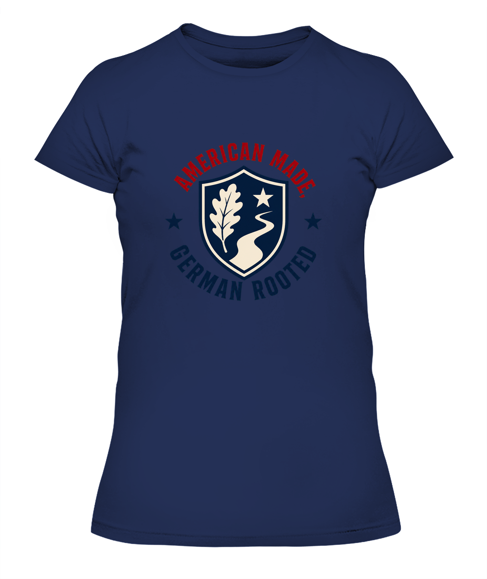 American Made, German Rooted — Lady's T-Shirt in Midnight Navy