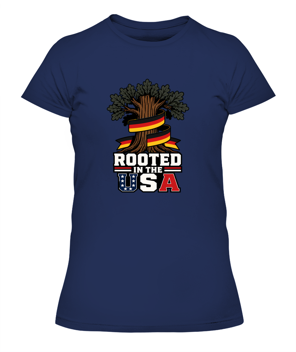 Rooted In The USA — Lady's T-Shirt in Midnight Navy