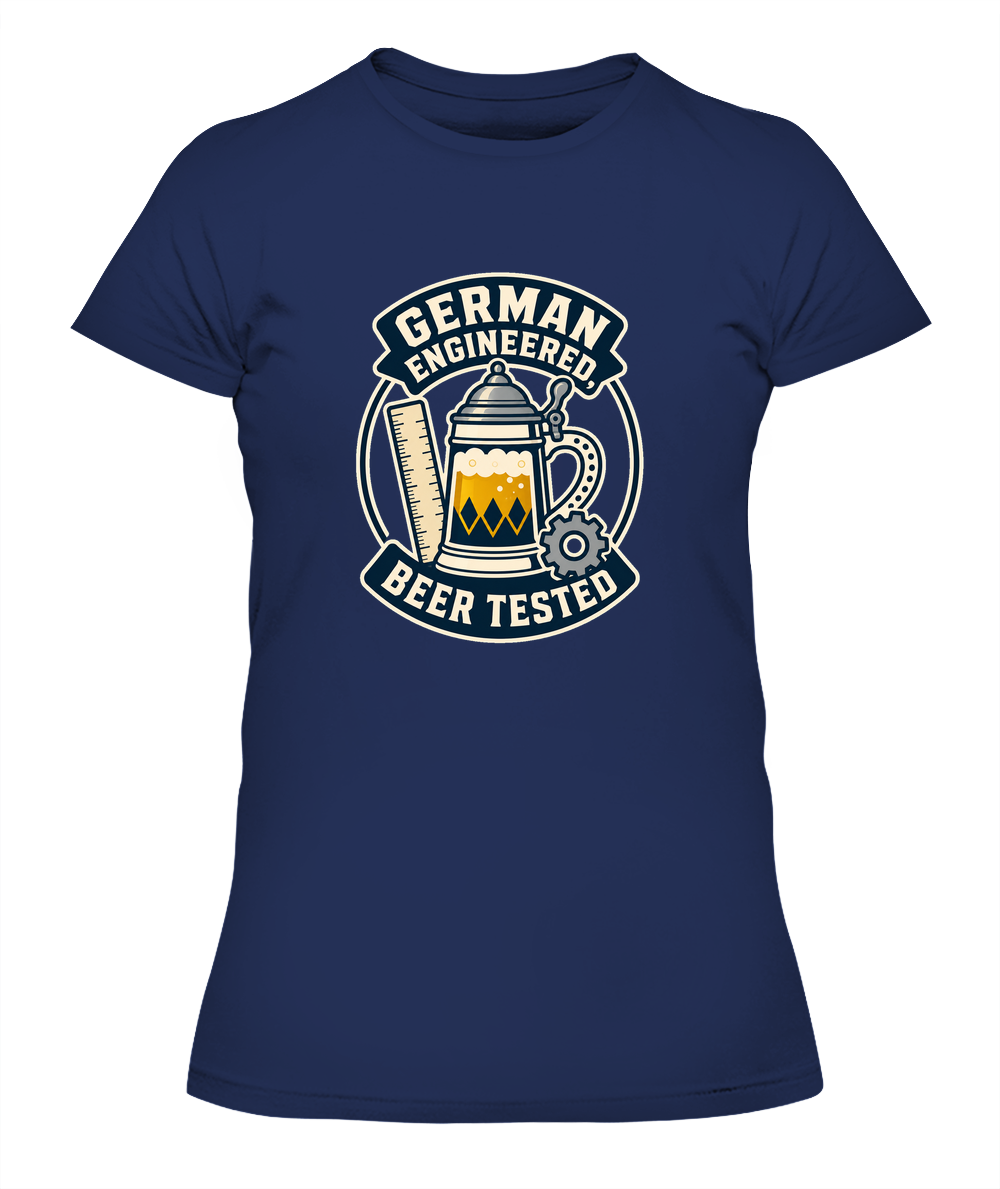 German Engineered, Beer Tested — Lady's T-Shirt in Midnight Navy