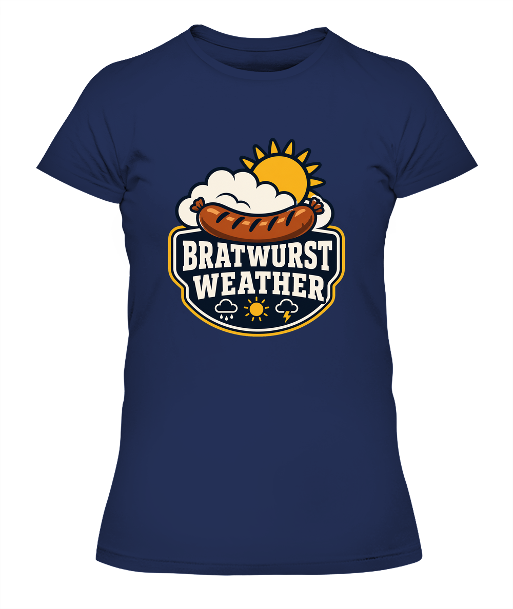 Bratwurst Weather — Lady's T-Shirt in Midnight Navy