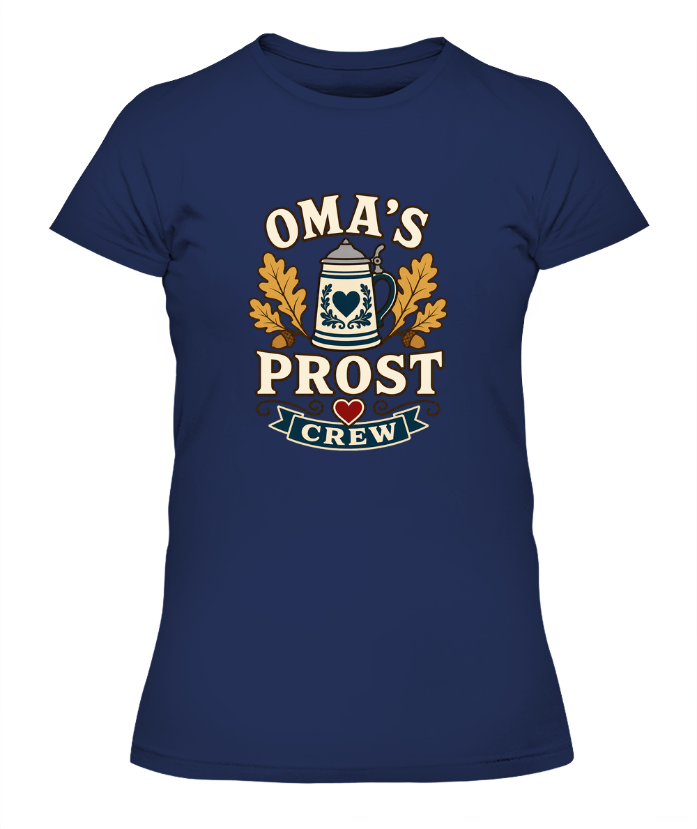 Oma's Prost Crew — Lady's T-Shirt in Midnight Navy