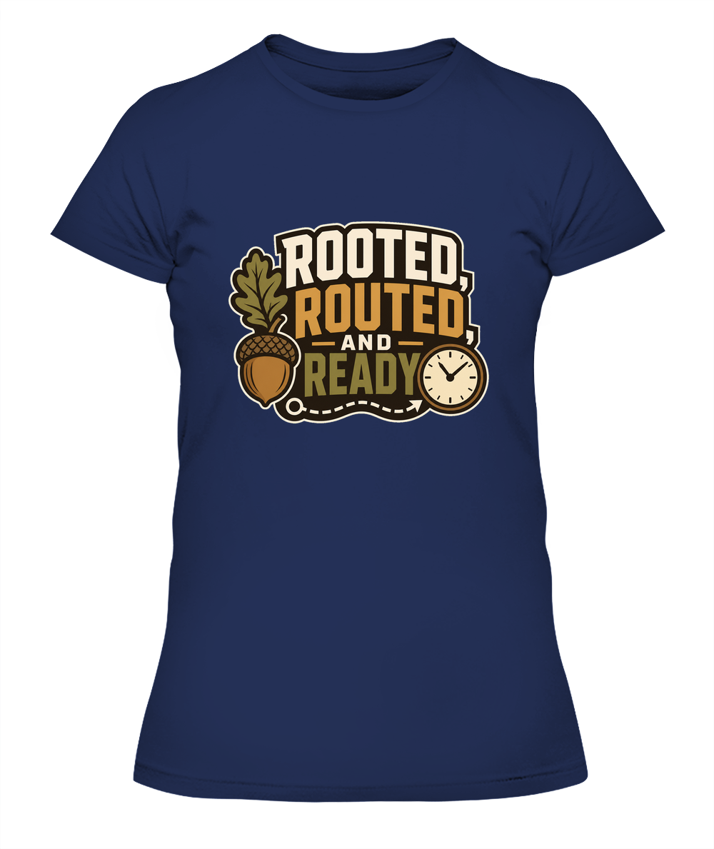 Rooted, Routed, And Ready — Lady's T-Shirt in Midnight Navy