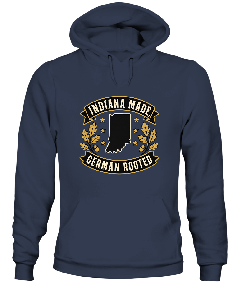 Indiana Made, German Rooted — Hoodie in Navy