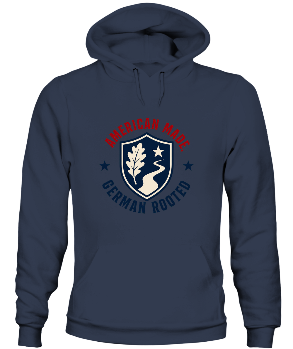 American Made, German Rooted — Hoodie in Navy