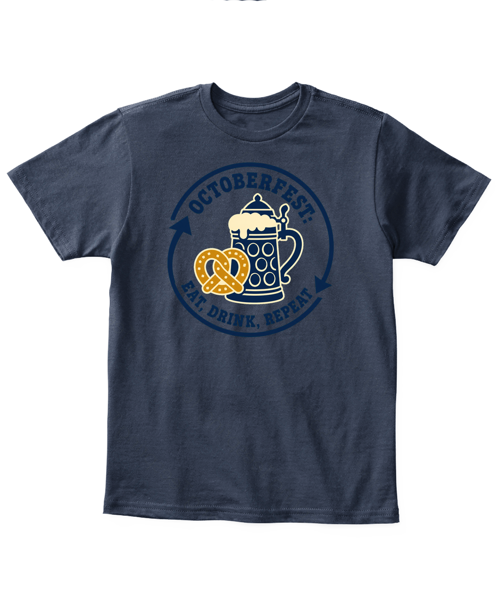 Octoberfest: Eat, Drink, Repeat — Kid's T Shirt in Navy