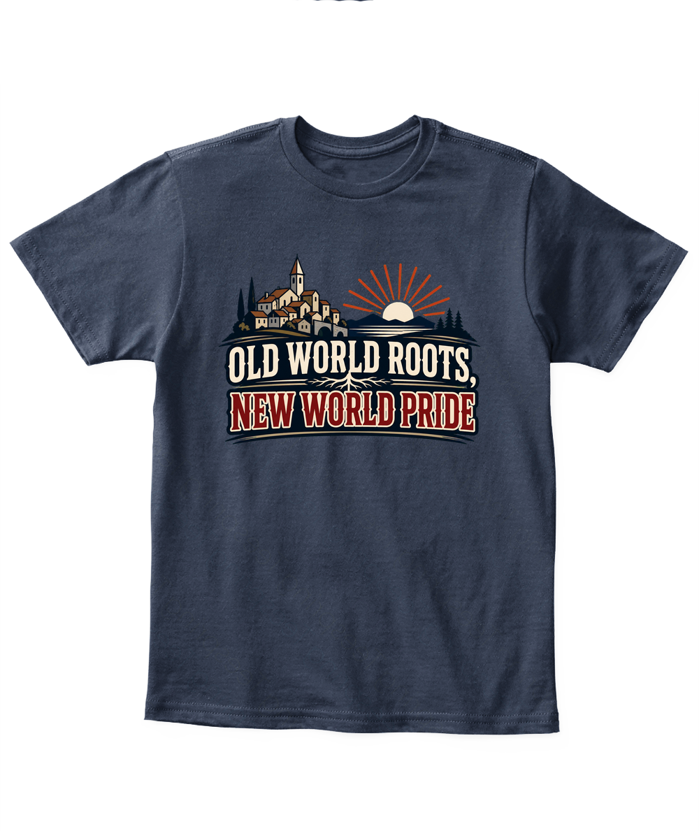 Old World Roots, New World Pride — Kid's T Shirt in Navy