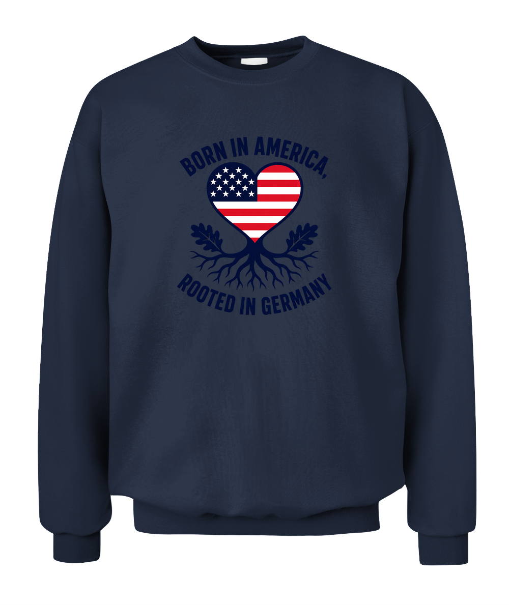 Born In America, Rooted In Germany — Sweatshirt in Navy