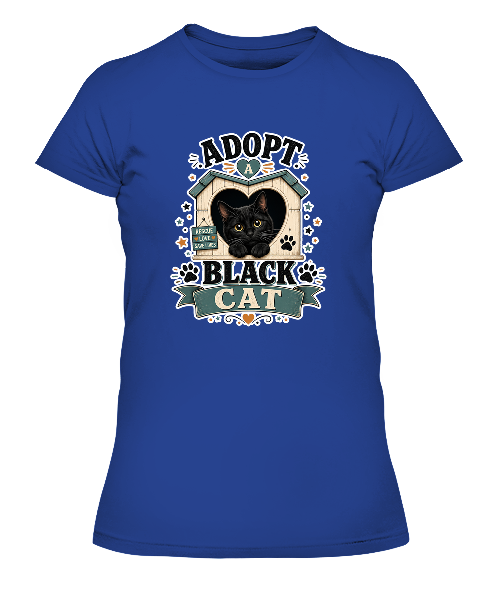Adopt a Black Cat Ladies T-Shirt | Black Cat Lover Gift