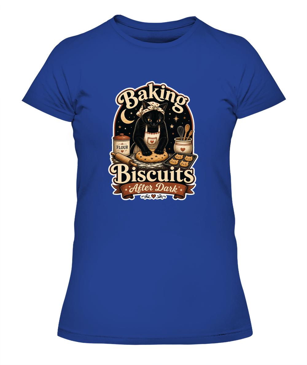 Baking Biscuits After Dark Ladies T-Shirt | Black Cat Lover Gift