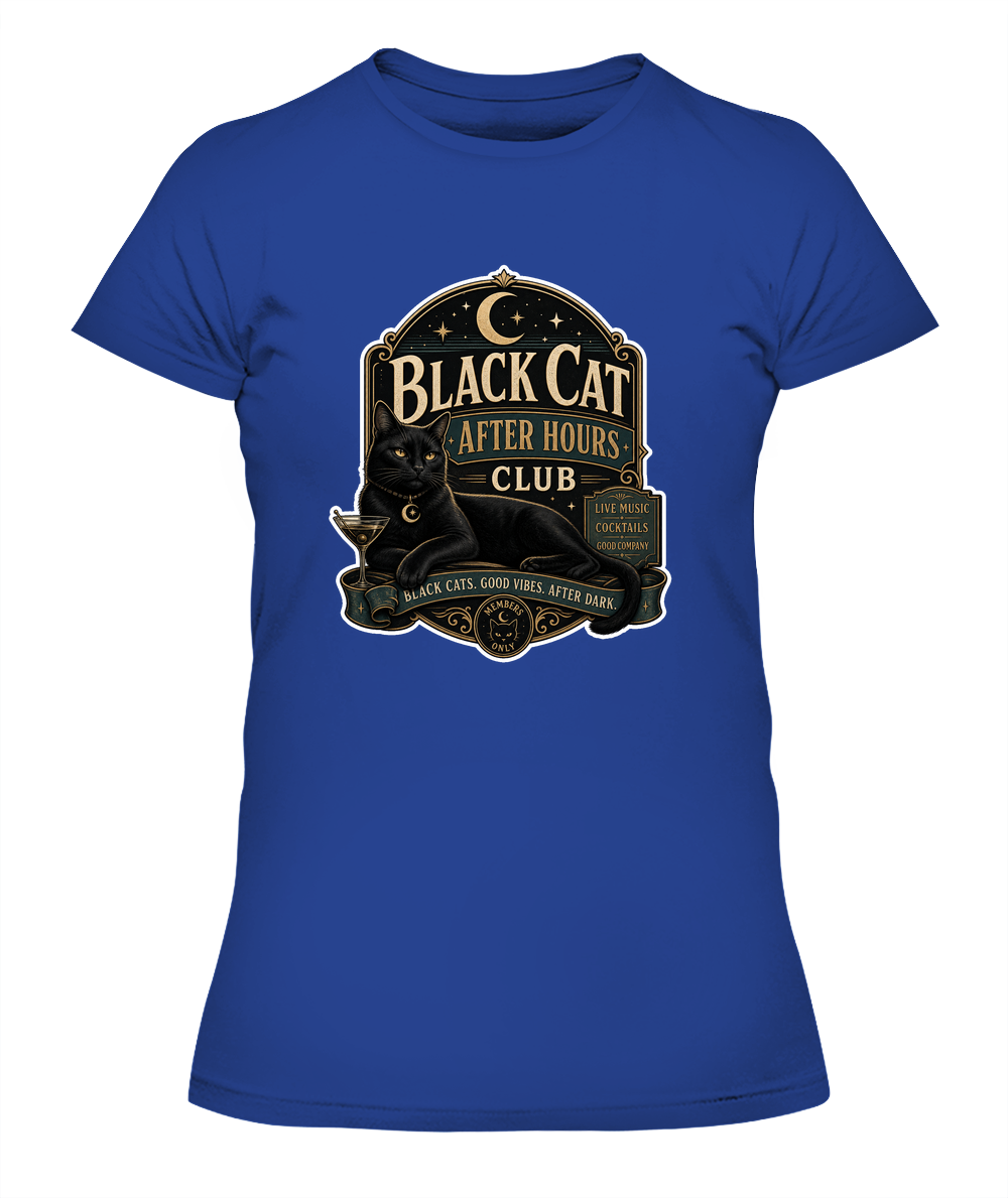 Black Cat After Hours Club Ladies T-Shirt | Black Cat Lover Gift