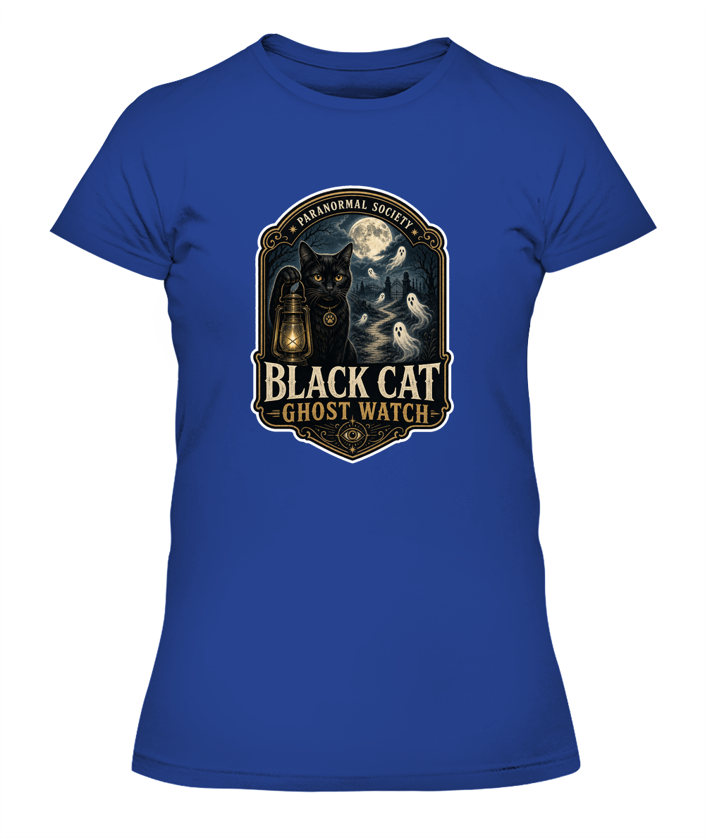 Black Cat Ghost Watch Ladies T-Shirt | Black Cat Lover Gift
