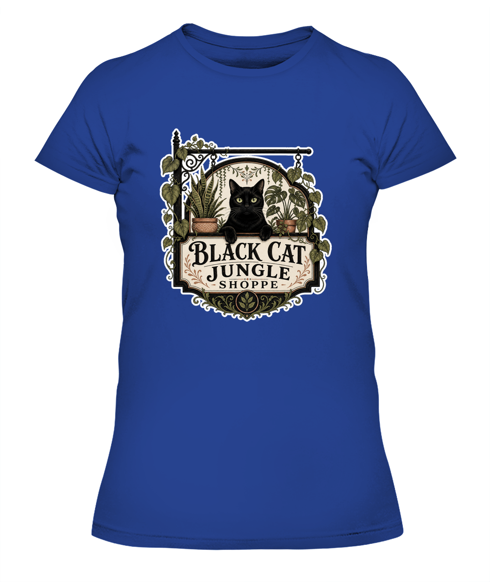 Black Cat Jungle Shoppe Ladies T-Shirt | Black Cat Lover Gift