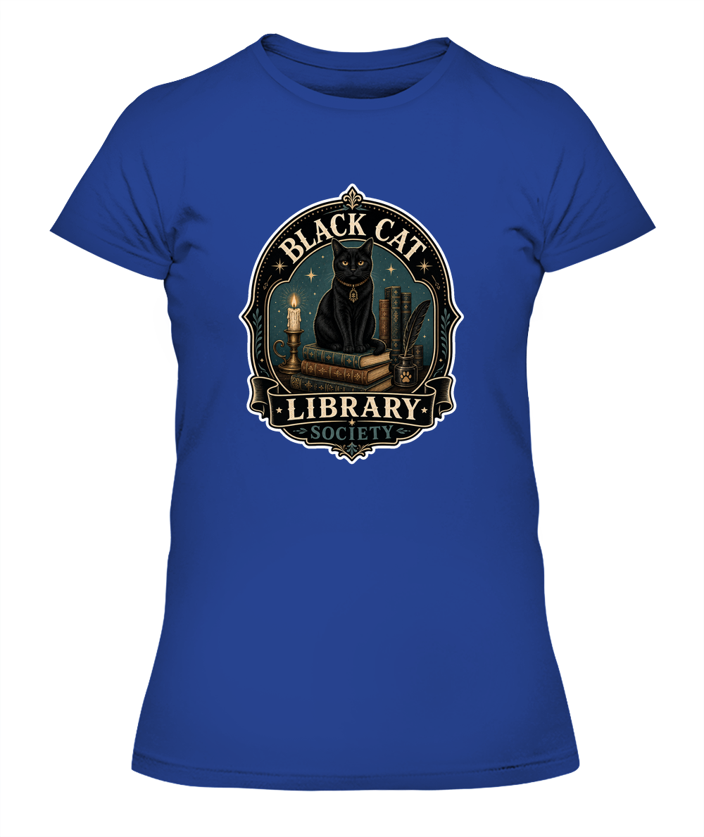Black Cat Library Society Ladies T-Shirt | Black Cat Lover Gift