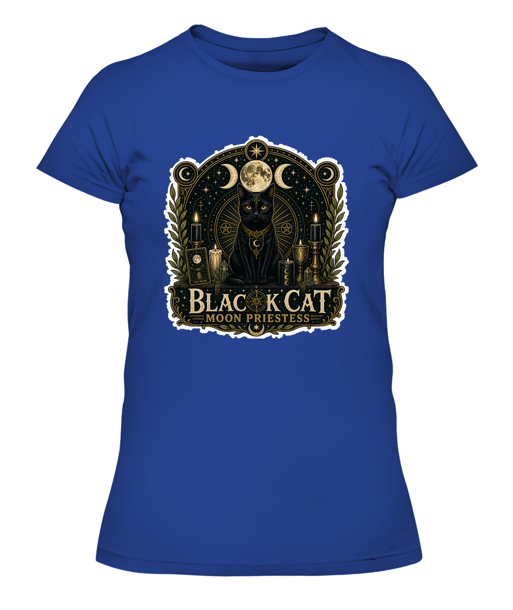 Black Cat Moon Priestess Ladies T-Shirt | Black Cat Lover Gift