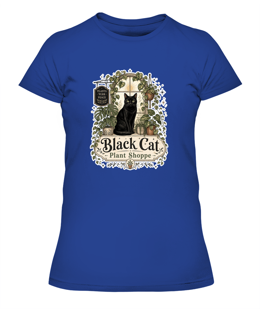 Black Cat Plant Shoppe Ladies T-Shirt | Black Cat Lover Gift