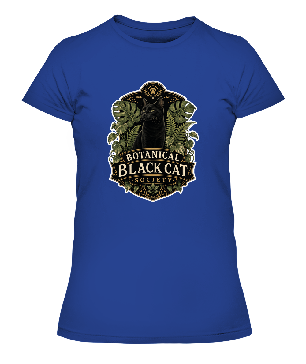 Botanical Black Cat Society Ladies T-Shirt | Black Cat Lover Gift