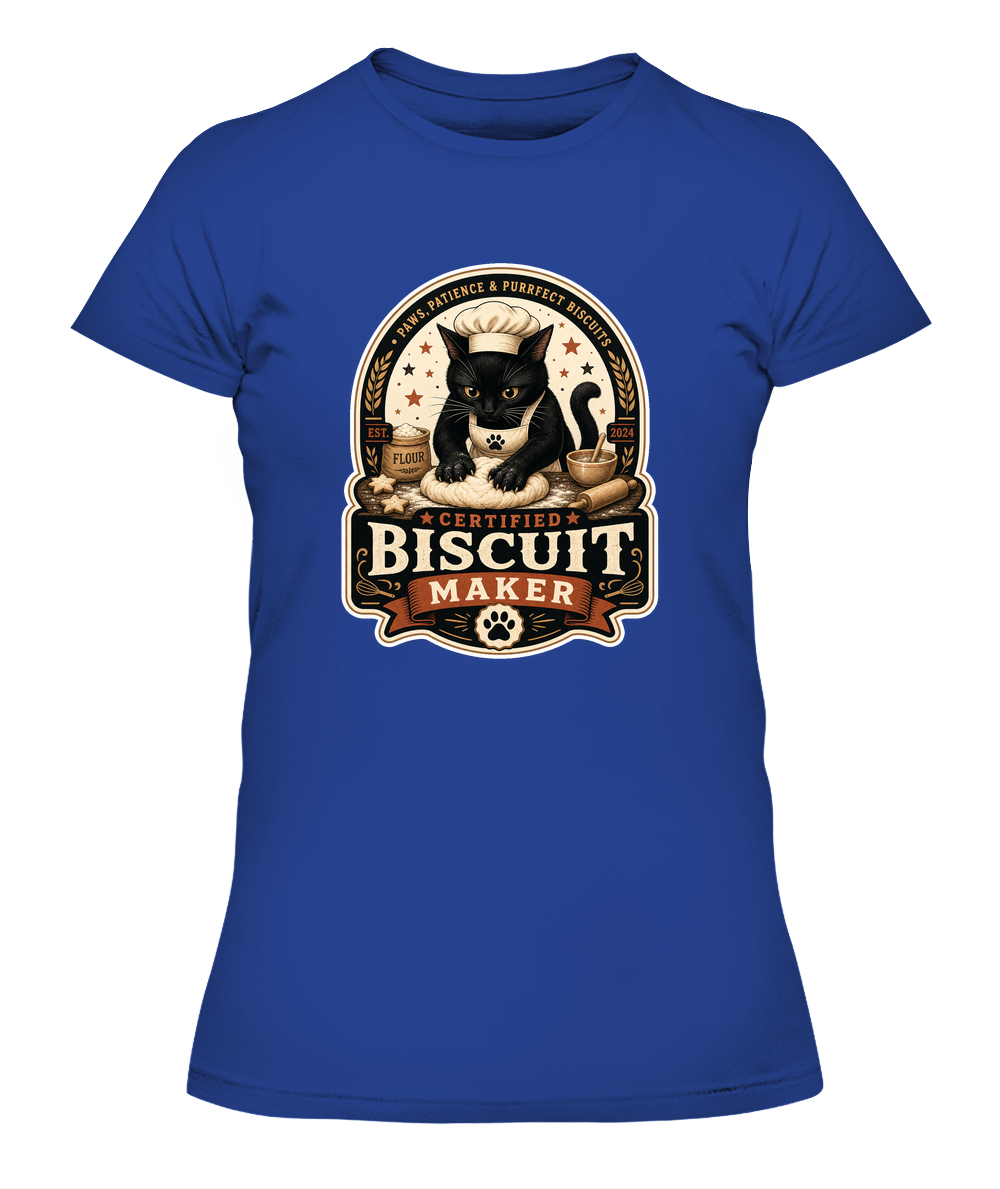 Certified Biscuit Maker Ladies T-Shirt | Black Cat Lover Gift