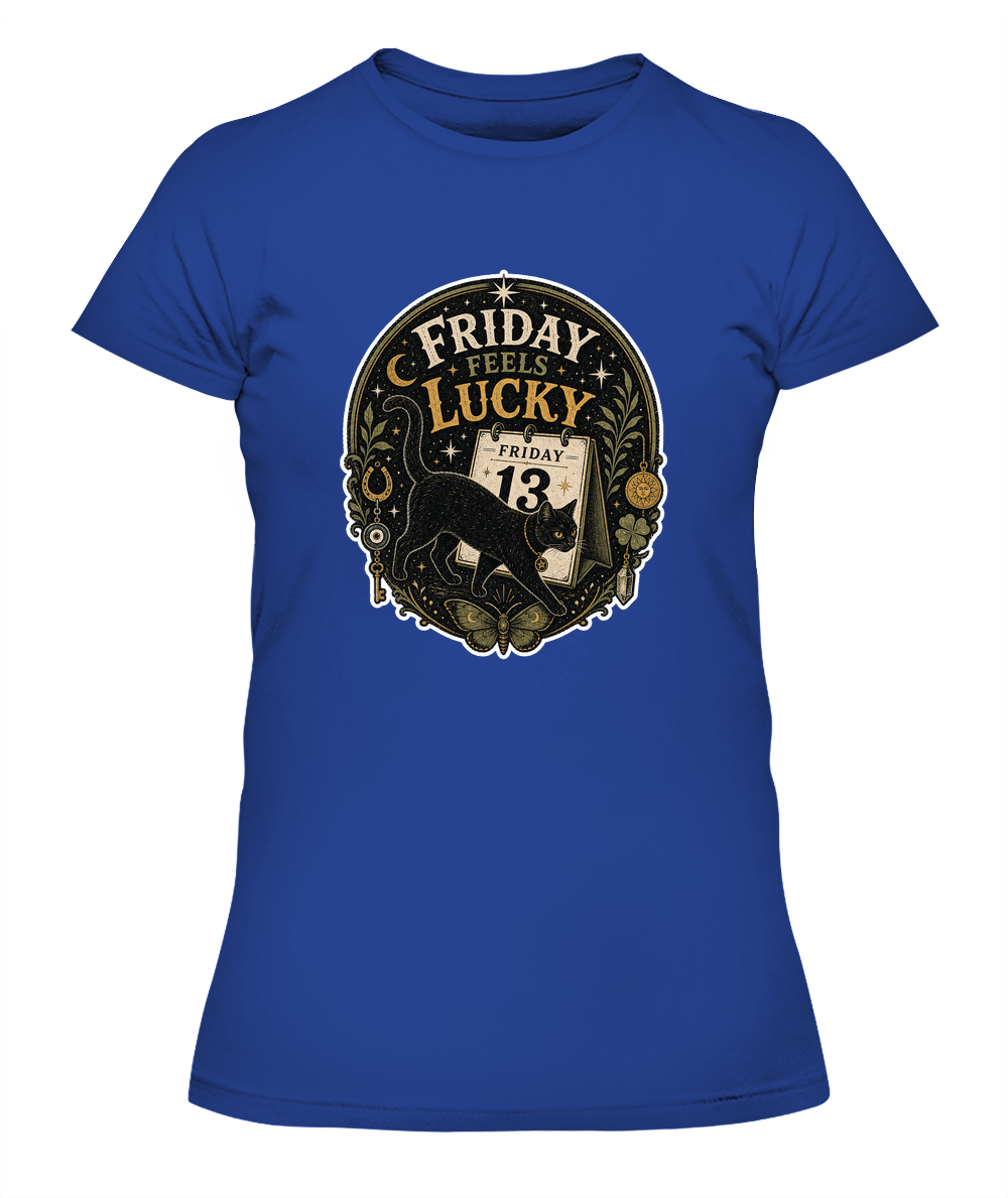 Friday Feels Lucky Ladies T-Shirt | Black Cat Lover Gift