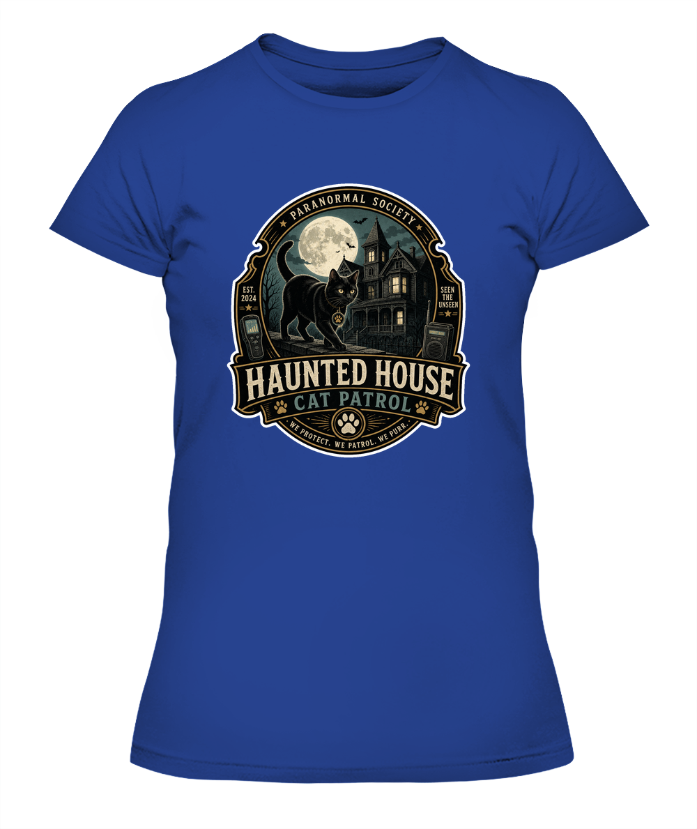Haunted House Cat Patrol Ladies T-Shirt | Black Cat Lover Gift